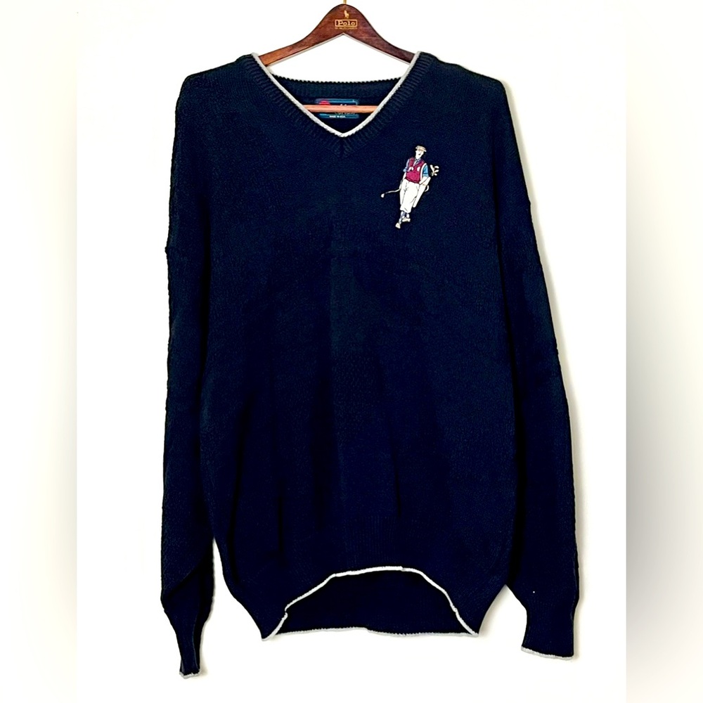 Isle Of Cotton Sweater Men’s Large Black Golf Heritage Classic Vintage Preppy‎